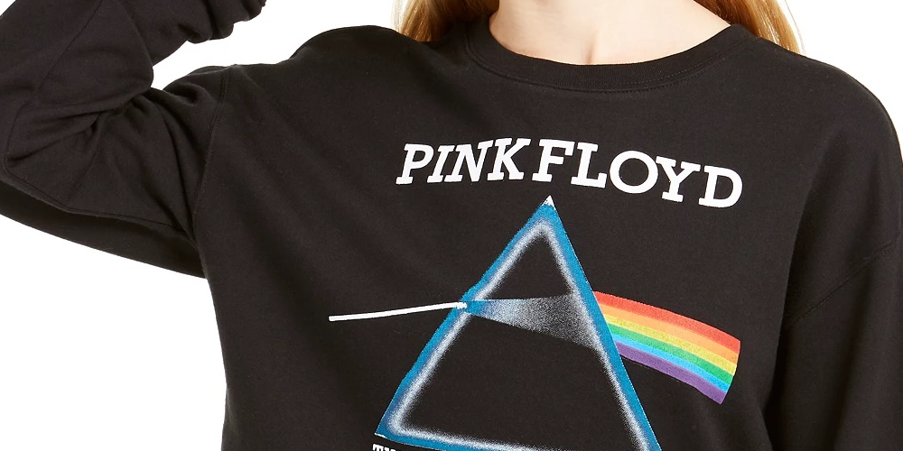 Love Tribe Junior's Pink Floyd Cropped Graphic Sweatshirt Black Size Medium