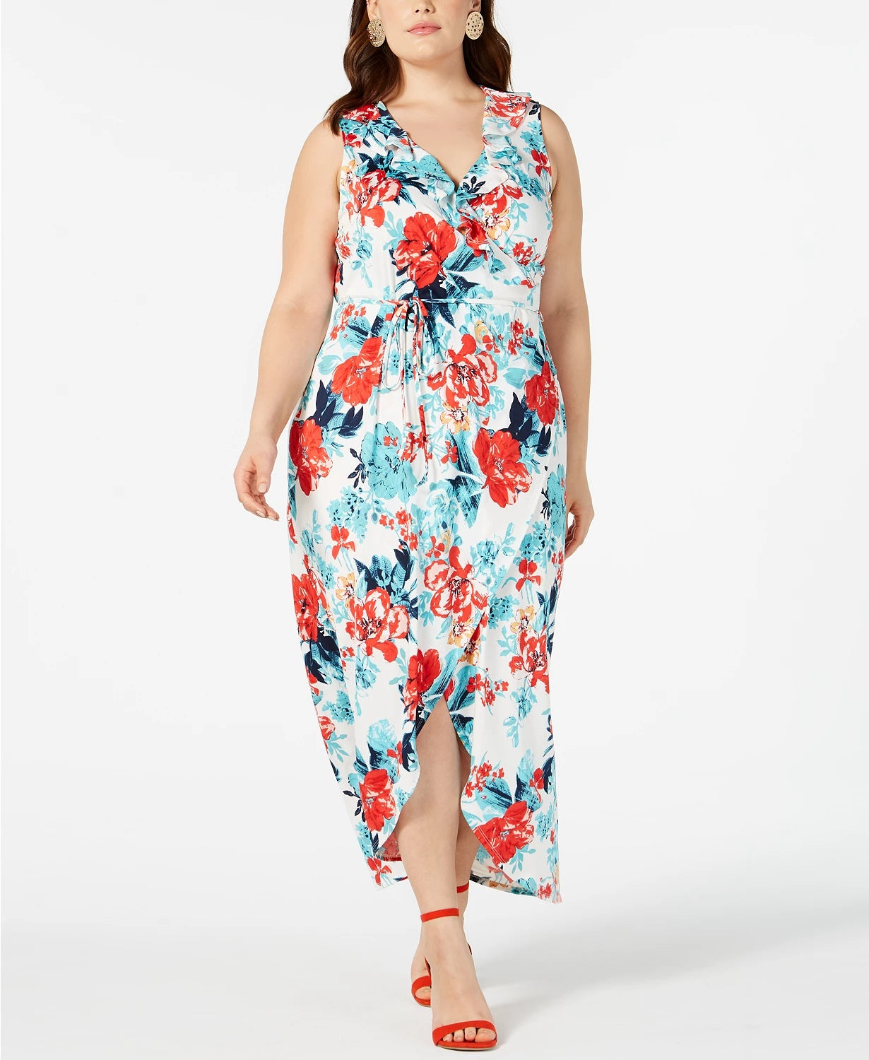 Love Squared Women's Trendy Plus Size Printed High Low Maxi Dress Red Size 3X