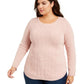 Charter Club Women's Plus Size Cable-Knit Sweater Pink Size Extra Large
