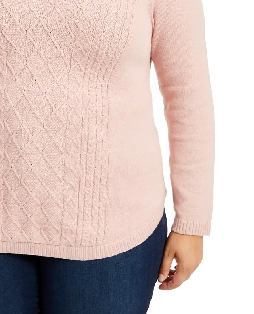 Charter Club Women's Plus Size Cable-Knit Sweater Pink Size Extra Large