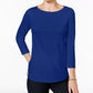 Charter Club Women's Pima Cotton Button Shoulder Top Medium Blue Size Petite Small