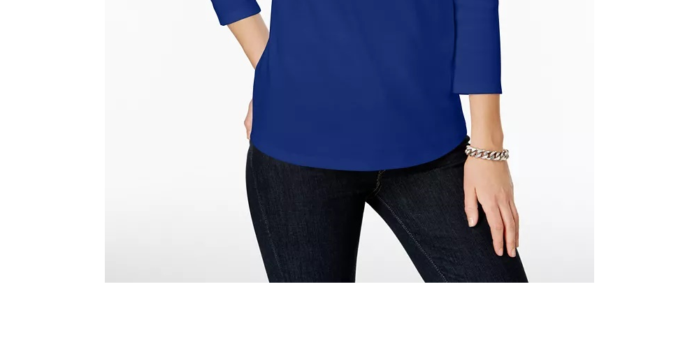 Charter Club Women's Pima Cotton Button Shoulder Top Medium Blue Size Petite Small