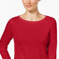 Charter Club Women's Petite Pima Cotton Button-Shoulder Top Red Size Petite