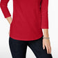 Charter Club Women's Petite Pima Cotton Button-Shoulder Top Red Size Petite