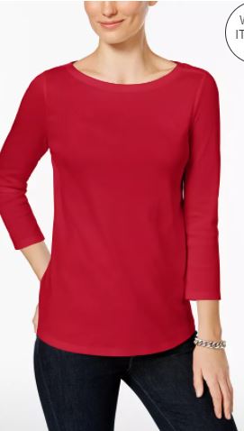 Charter Club Women's Pima Cotton Button Shoulder Top Bright Red Size Petite Small