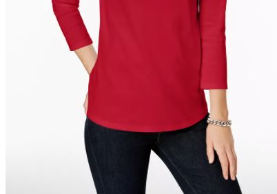 Charter Club Women's Pima Cotton Button Shoulder Top Bright Red Size Petite Small