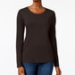 Charter Club Women's Pima Cotton Long-Sleeve Top Black Size Medium
