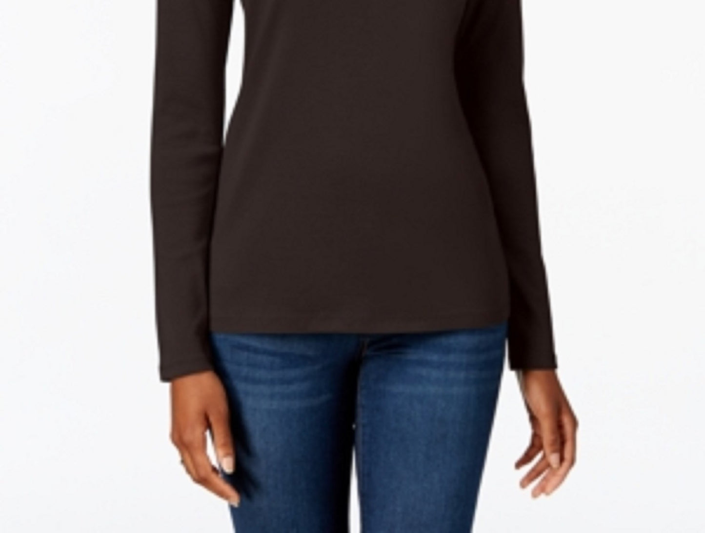 Charter Club Women's Pima Cotton Long-Sleeve Top Black Size Medium