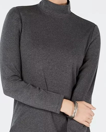 Charter Club Women's Cotton Mock-Neck Top Dark Gray Size Small