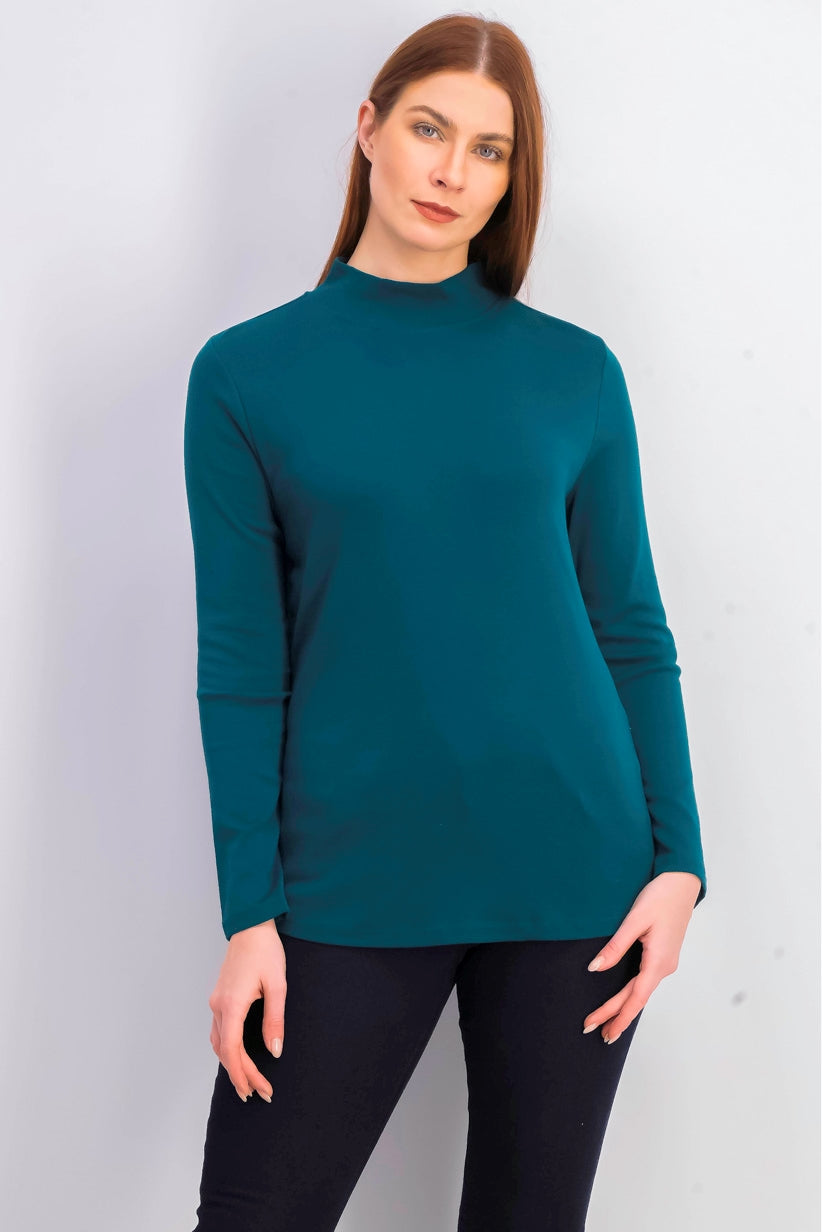 Charter Club Women's Cotton Mock-Neck Top Dark Green Size Extra Large