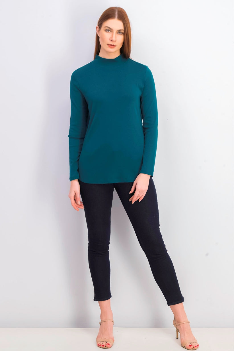 Charter Club Women's Cotton Mock-Neck Top Dark Green Size Extra Large