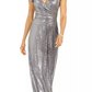 R & M Richards Women's Sequined Draped Sheath Dress Silver Size 1
