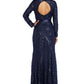 R & M Richards Women's Sequined Open Back Gown Navy Size 8 Pettite