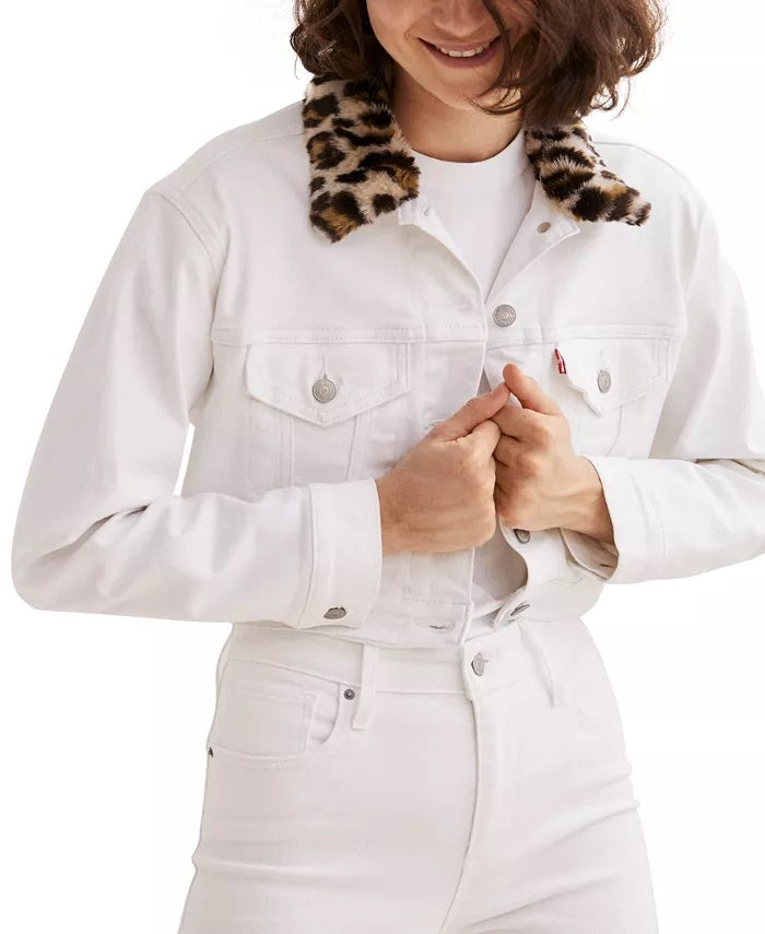 Levi's Women's Limited Cropped Denim Trucker Jacket White Size Small