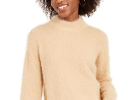 Sun + Moon Women's Fuzzy Mockneck Sweater Brown Size Medium