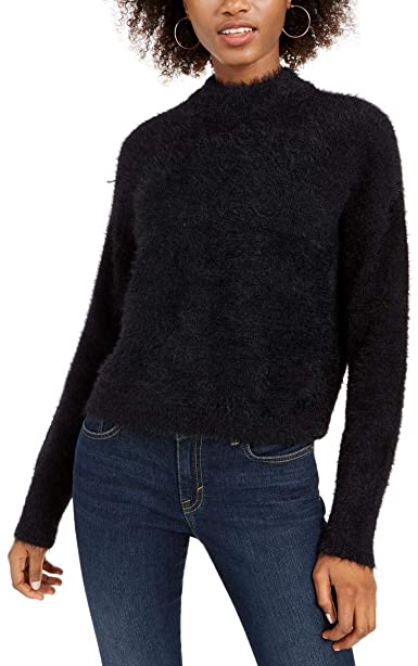 Sun + Moon Women's Fuzzy Mockneck Sweater Black Size Small