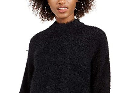 Sun + Moon Women's Fuzzy Mockneck Sweater Black Size Small