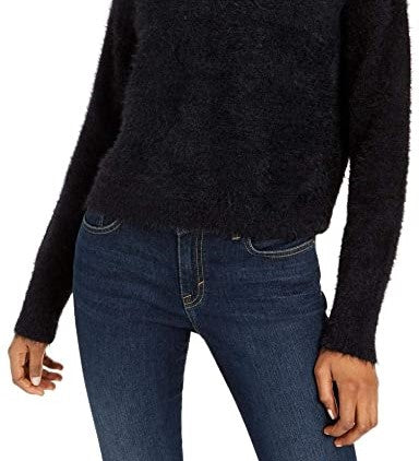 Sun + Moon Women's Fuzzy Mockneck Sweater Black Size Small