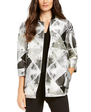Anne Klein Women's Metallic Open-Front Jacket Gray Size X-Large