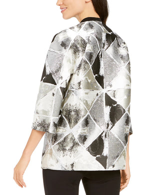 Anne Klein Women's Metallic Open-Front Jacket Gray Size X-Large