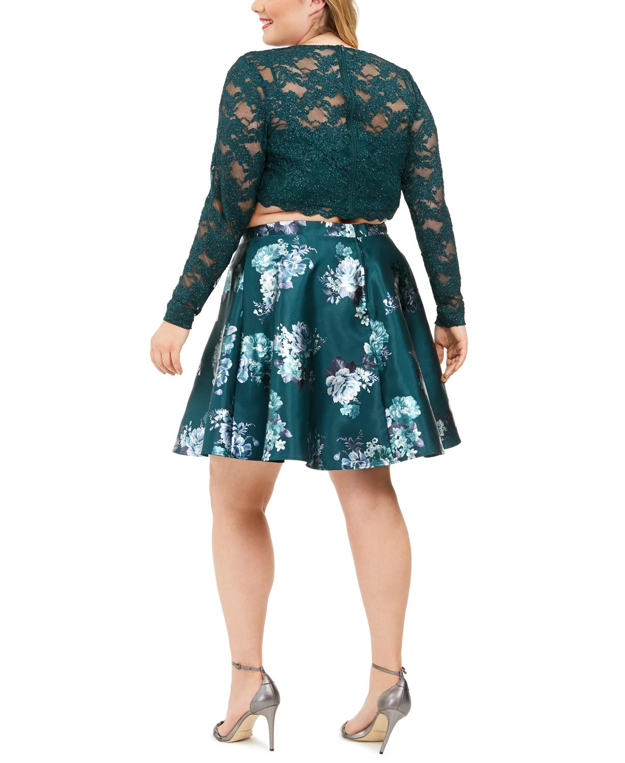 City Studios Women's Trendy Plus Size 2-Pc. Lace & Floral-Print Dress Green Size 18W