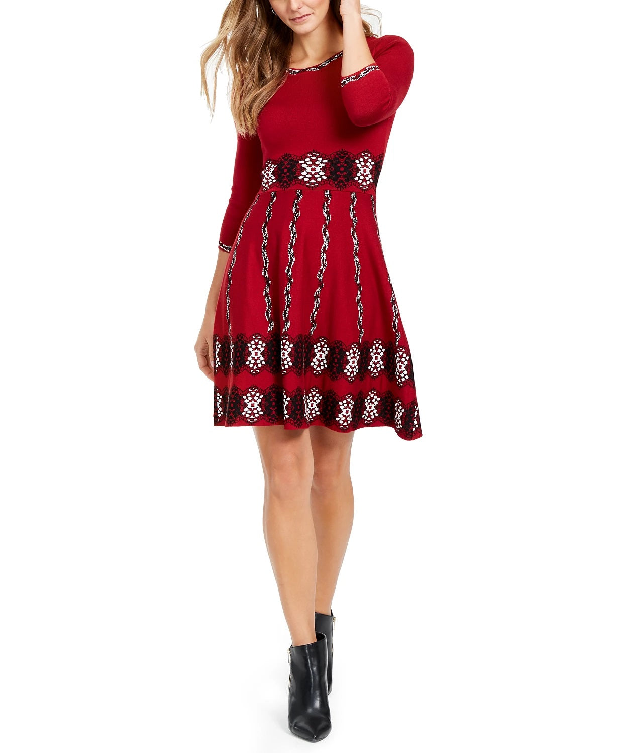 Taylor Women's Printed Sweater Dress Medium Red Size Large