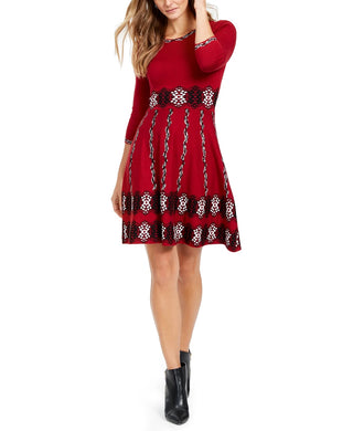Taylor Women's Printed Sweater Dress Medium Red Size Large