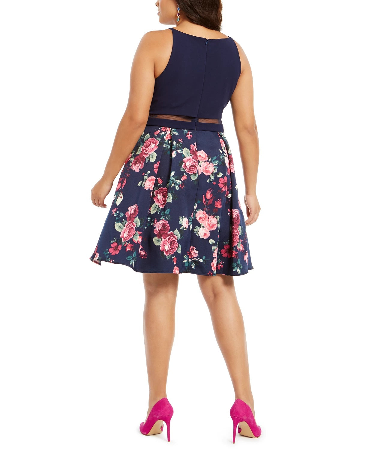 B Darlin Women's Trendy Plus Size Illusion Floral-Print Fit & Flare Dress Navy Size 20
