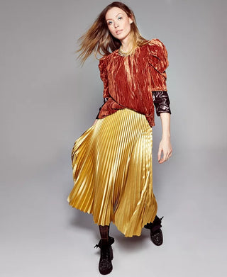 Leyden Women's Crushed Velvet Puff-Sleeve Top Medium Red Size Large