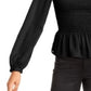 LEYDEN Women's Smocked Peplum Blouse Black Size Small