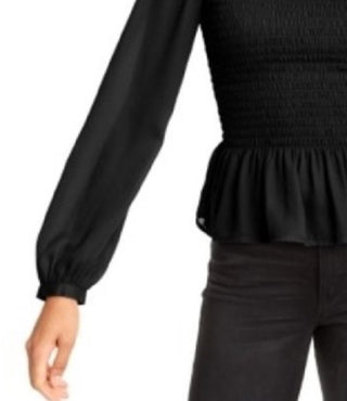 LEYDEN Women's Smocked Peplum Blouse Black Size Small