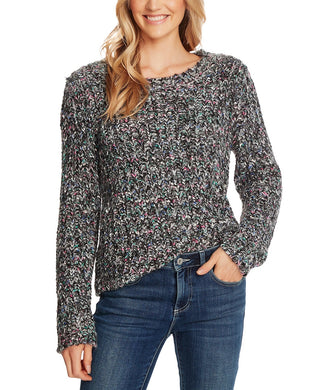 Cece Women's Long Sleeve Multicolor Crew Neck Sweater Rich Black Grey Size Medium