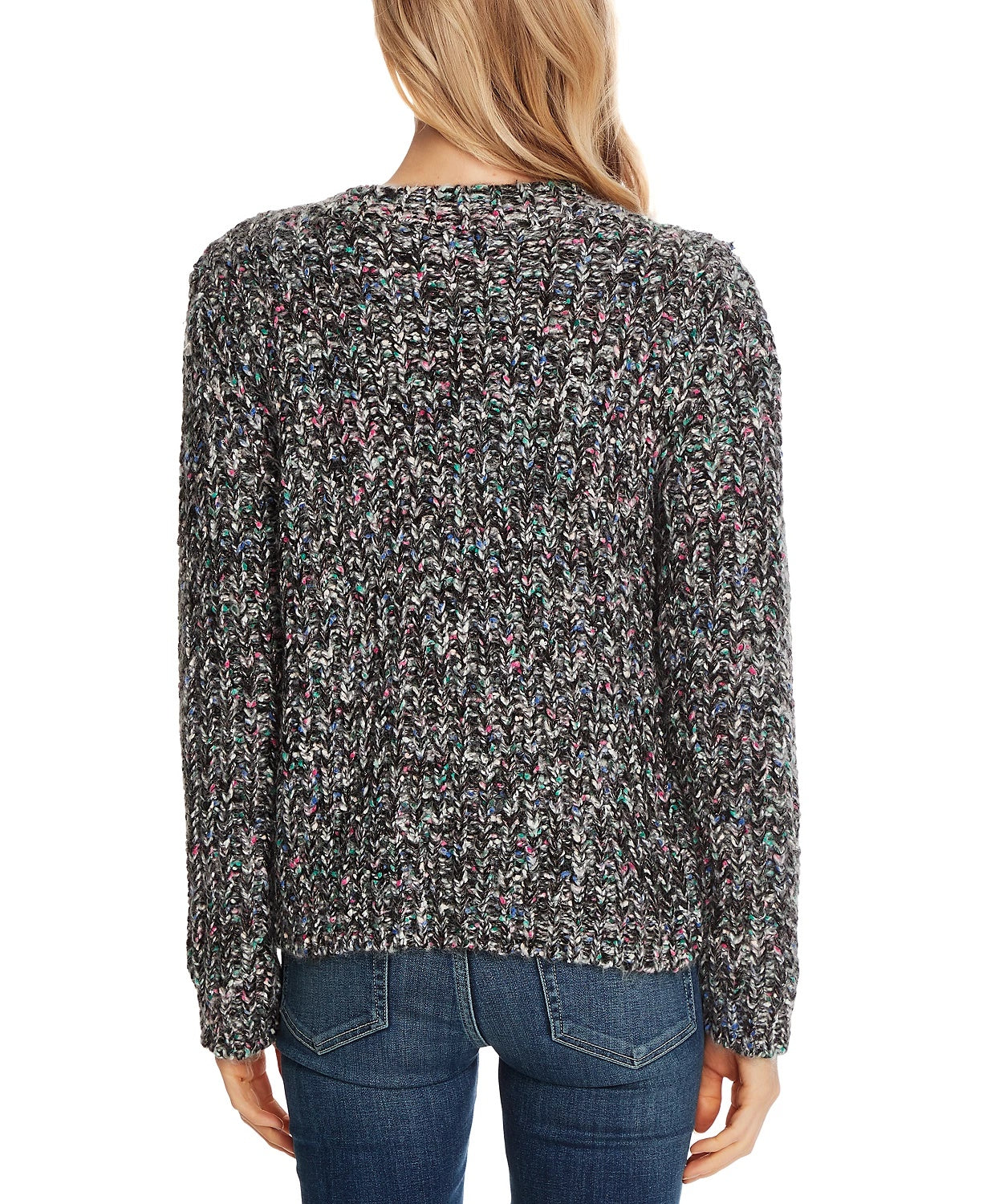 Cece Women's Long Sleeve Multicolor Crew Neck Sweater Rich Black Grey Size Medium