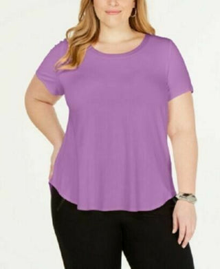 Alfani Women's Plus Satin-Trim High-Low T-Shirt Purple Size 3X