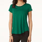 Alfani Women's Satin-Trim High-Low T-Shirt Dark Green Size Petite Medium
