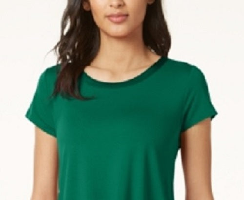 Alfani Women's Satin-Trim High-Low T-Shirt Dark Green Size Petite Medium