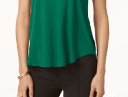 Alfani Women's Satin-Trim High-Low T-Shirt Dark Green Size Petite Medium