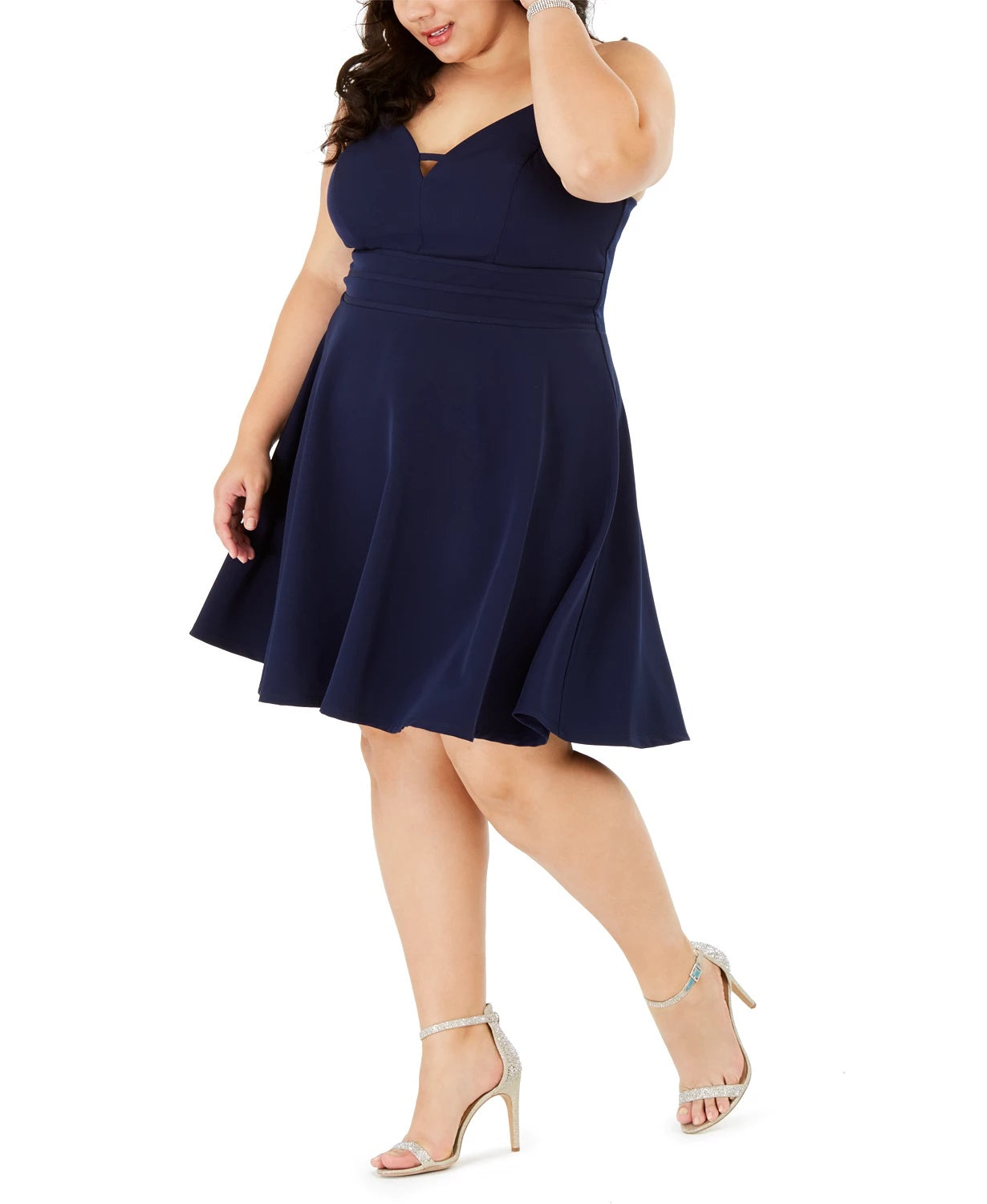 City Studios Women's Trendy Plus Size Sweetheart Dress Navy Size Small Petite