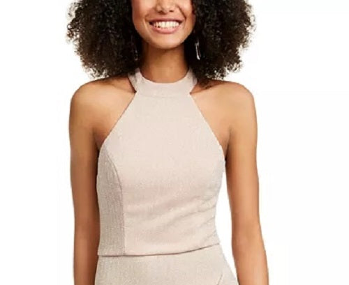 City Studios Juniors' Shimmer Halter Gown Silver Size 13