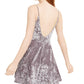 City Studios Juniors' Glitter Crushed Velvet Fit & Flare Dress Gray Size 3