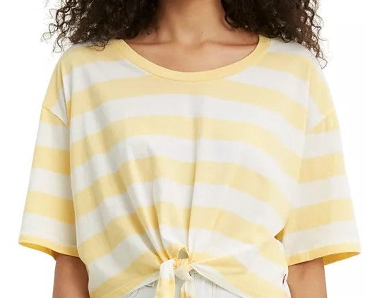 Levi's Women's Fiona Cotton Striped Tie-Front T-Shirt Yellow Size Small