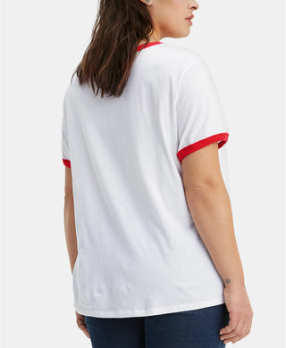 Levi's Women's Trendy Plus Graphic Ringer T-Shirt White Size 1X