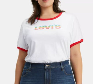 Levi's Women's Trendy Plus Graphic Ringer T-Shirt White Size 1X
