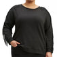 Levi's Women's Trendy Reese Fringe-Trim Top Black Size X-Large