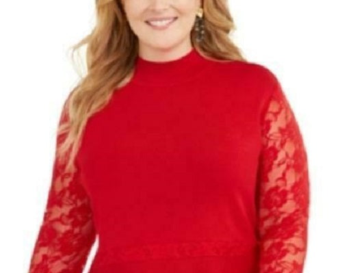 INC International Concepts Women's Plus Size Lace Peplum Sweater Red Size 2X