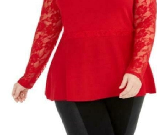 INC International Concepts Women's Plus Size Lace Peplum Sweater Red Size 2X