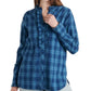 Lucky Brand Women's Audrey Ruffle Plaid Tunic Shirt Blue Size Small