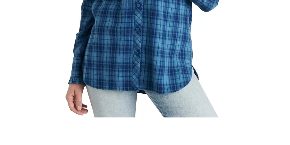Lucky Brand Women's Audrey Ruffle Plaid Tunic Shirt Blue Size Small