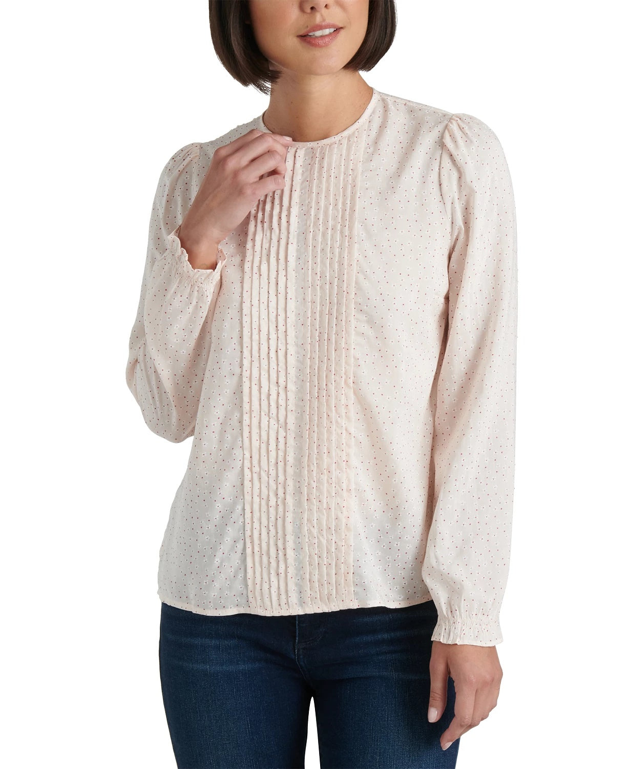 Lucky Brand Women's Lea Floral Pintuck Long Sleeve Top Size Pink Size Small
