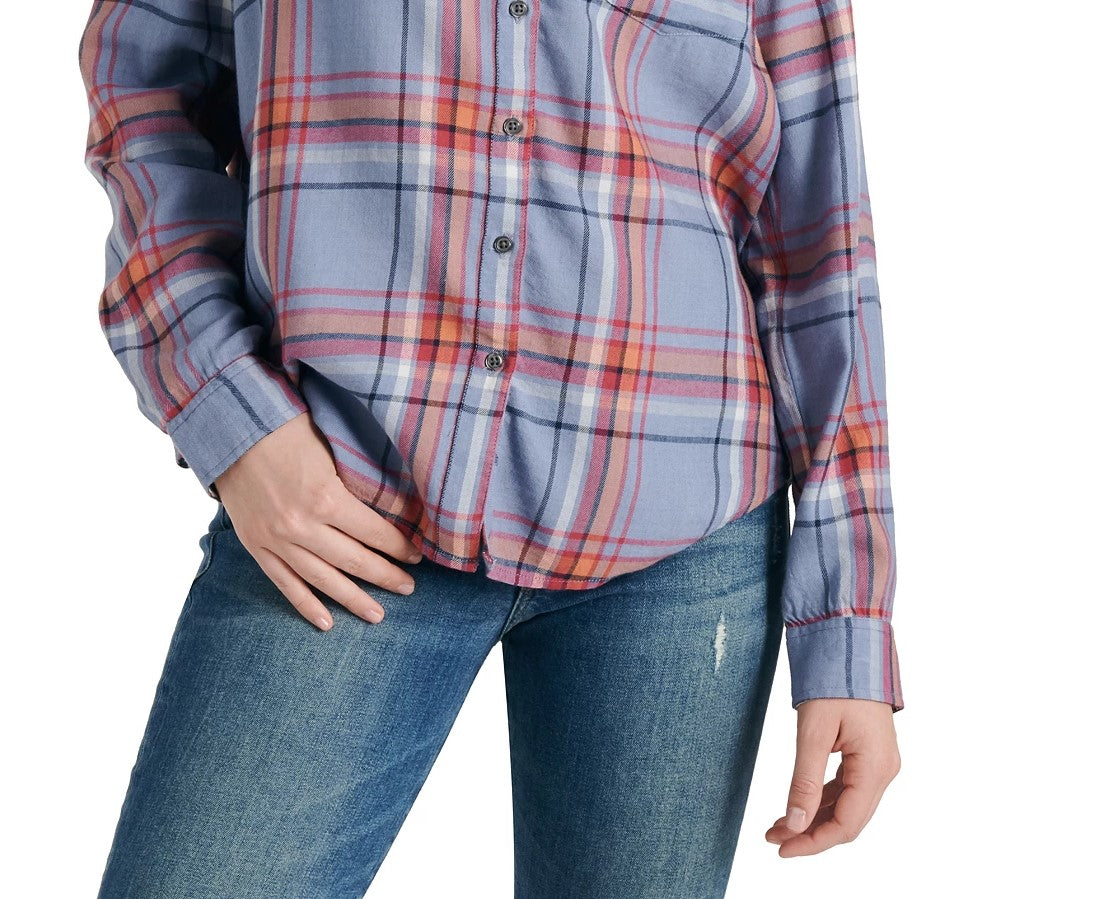 Lucky Brand Women's Plaid Shirt Orange Size Medium
